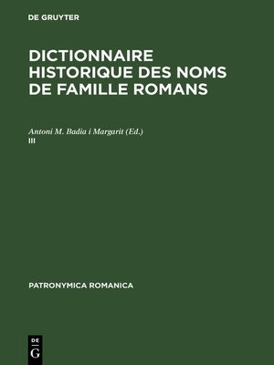 cover image of Dictionnaire historique des noms de famille romans (III)
